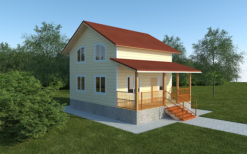 Красивый домик "Кострома" 7x7 с высоким цоколем